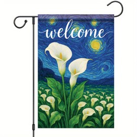 Starlit Patio Welcome Van Gogh Garden Flag Starry Sky Calla Lily Flower Floral Yard Flag 12 x 18 Inch Double Sided Outdoor Decoration for Spring Summer Porch Lawn Home Decor Seasonal Banner