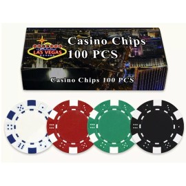 DA VINCI 100 11.5 Gram Poker Chips in Las Vegas Gift Box Dice Striped