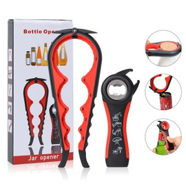 Jar Opener Bottle Opener,5 In 1 Multi Function Can Opener-Ergonomic Multifunctional Kitchen Tools Set For Weak Hand, Children，Elderly, Seniors, Arthritis Sufferers 2 Pack（RED）