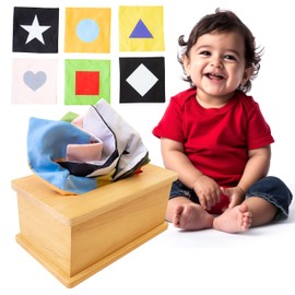 Sensory Tissue Box Toy for Babies 6-12 Months - Montessori Baby Tissue Box with Crinkle Paper, Natural Wooden Toy for Infants