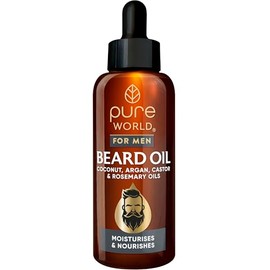 Pure World Beard Oil Natural With Argan Oil, Castor Oil, Coconut Oil, Rosemary Oil, Vitamin E Oil. 50ml. Made in UK