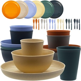 Wheat Straw Dinnerware Set, 36pcs Dishes Plates and Bowls Sets, Service for 6, Reusable Dinnerware Set Kitchen Cups Plates and Bowls Sets