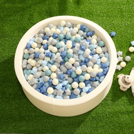 TRENDPLAY Star Ball Pit Balls for Toddlers - 200 Count Star Balls Different Shapes, Non-Toxic Plastic Balls for Safe Play, Boys Girls Festival Party Decoration, Cream Blue