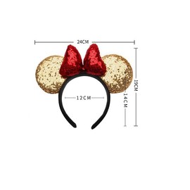 winvin Mouse Deluxe Ear Bow Headbands Sequins Hairbands Hair Accessories For Women Girls Christmas Cosplay Costume Princess Party Decorations (Pink Champagne)