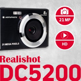 Agfa Photo Compact Digital Camera with 21 Megapixel CMOS Sensor, 8x Digital Zoom and LCD Display, Black
