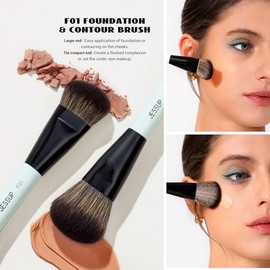 Jessup Set Brochas de Maquillaje Facial,3pcs Juego Pinceles Maquillaje de Doble Punta para Base Contorno Rubor Resaltador y Corrector Set Brochas Vega