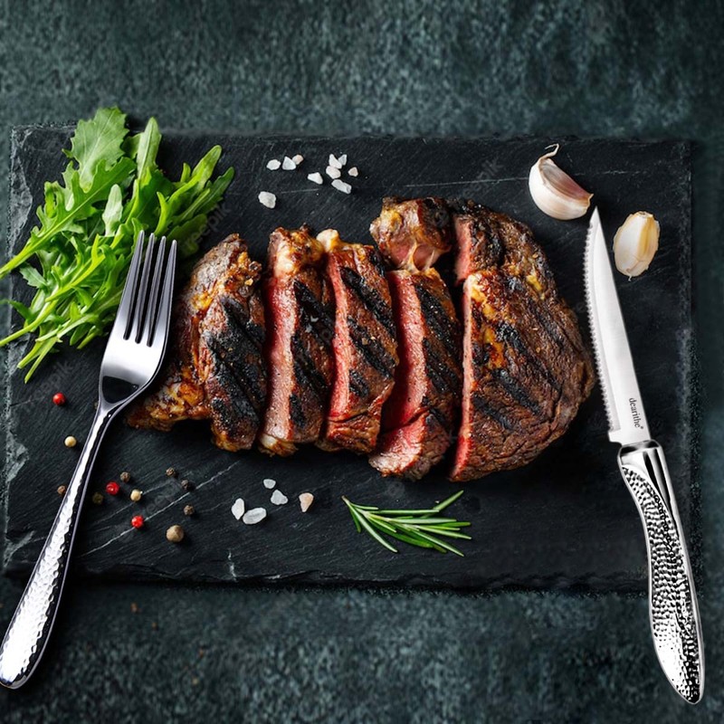 dearithe Steak Knives Set of 6, Stainless Steel Serrated Sharp