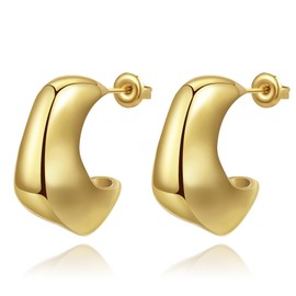 YeGieonr Chunky Gold Earrings for Women, Lightweight Stainless Steel Hollow Open Hoop Earrings with 18K Real Gold Plated, Hypoallergenic Fashion Jewellery Gifts for Women and Girls, Stainless Steel,