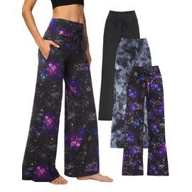 Showitty 1/3 Pack Wide Leg Yoga Pants for Women, Comfy Lounge Pajama Sweatpants Loose Causal Palazzo with Pockets
