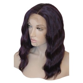 CiCiCa-"Essie", Lace Front Wigs, Loose Wavy Wig, 16 inches Medium Length, Dark Purple Tends to Black, Premium Synthetic Heat Resistant Hair, Swiss Soft Lace, 150% Density Hair Replacement Wigs for Women Daily Use.