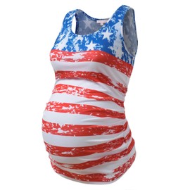 Bhome USA Flag Maternity Tank Top 4th of July Sleeveless Basic Layering Shirt Pregnancy Tshirt American Flag L