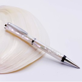 LACHIEVA Luxury Mother of Pearl Metal Ballpoint Pen with German-made P900M Refill, Best and Nice Gift for Writing, Men & Women (White Shell)