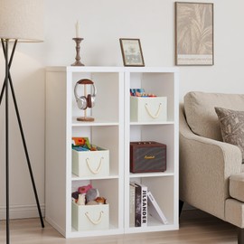 StorageWorks Fabric Storage Bins for Shelves, Storage Baskets for Closet Organization, Organizer Bins for Clothes Storage, Beige, White & Ivory, 3-Pack, Small