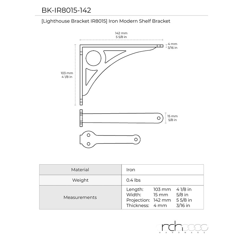 RCH Hardware BK-IR8015-142 Iron Lighthouse Shelf Bracket, 5.6 Inch, Antique