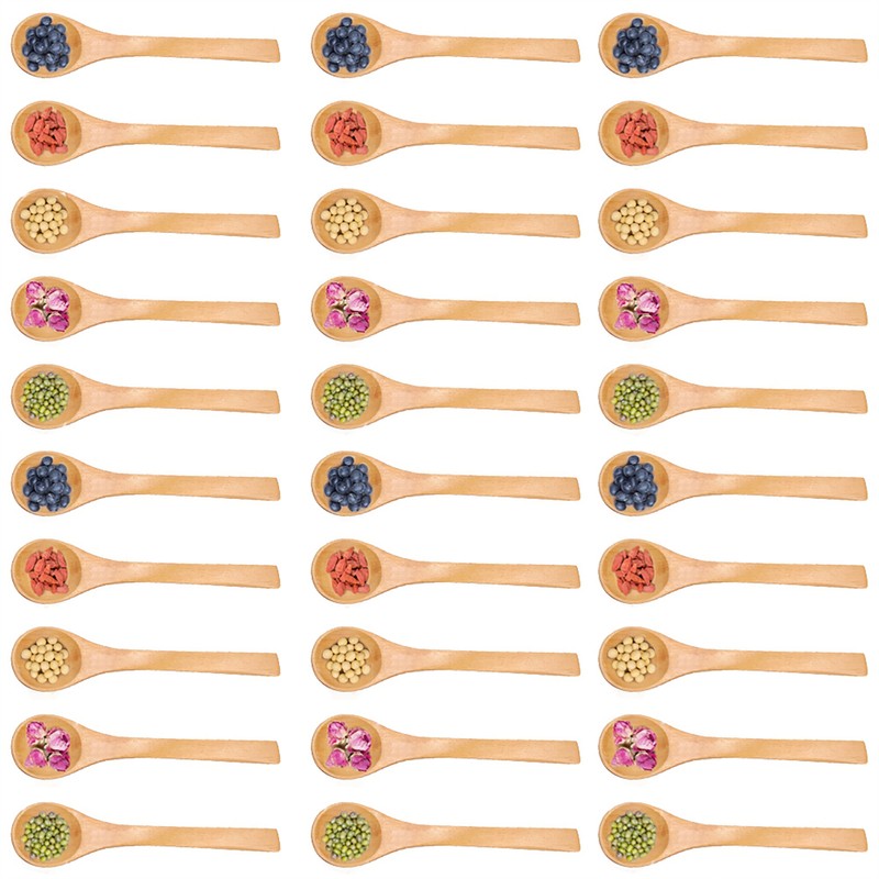30pcs Mini Natural Wooden Children Spoon Kitchen Condiment Tool