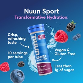 Nuun Sport Electrolyte Tablets with Magnesium, Calcium, Potassium, Chloride & Sodium, Gluten Free & Vegan, Tri-Berry, 8 Pack (80 Servings Total)