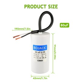 BOJACK Run Capacitor 80 uF MFD 250V AC120 MFD CBB60 2 Wire 50/60Hz Cylinder Motor Run Capacitor for Motor Blower air Compressor and air Conditioner Compressor Replacement Part