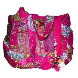 TribeAzure Large Fashion Pink Canvas Shoulder Bag Handbag Unique Tote Quilt Vintage Beach Travel Summer