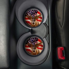 Deer | Car Coasters for drinks Set of 2 | Perfect Car Accessories with absorbent coasters. Car Coaster measures 2.56 inches with rubber backing.