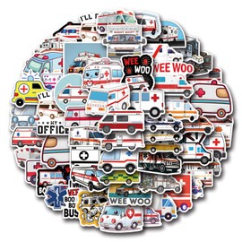 55 Pack Pcs Ambulance Driver Stickers for Water Bottles Waterproof Vinyl Laptop Luggage Scrapbooking Transportation Sticker Packs Bulk Teens Adults Boys Aesthetic Small Decals (White)
