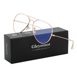 Classic Aviator Blue Light Glasses for Women Men, Metal Frame Clear Lens Eyeglasses (Rose Gold)