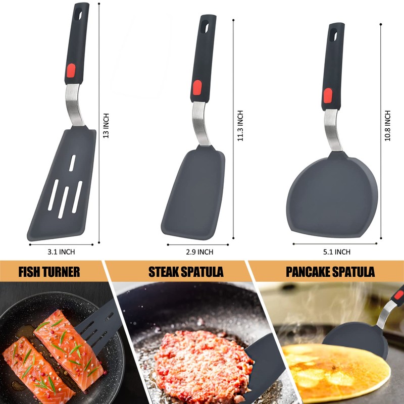 Silicone Spatula Turner Set of 3, Beijiyi 600°F Heat Resistant