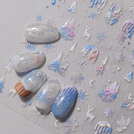 8 Sheets Christmas Colorful Candy Series Nail Art Stickers 3D Snowflake Bells Bow Nail Stickers Candy Christmas Tree Nail Decals Acrylic Nail Supplies for Women Girls Christmas DIY Nail Decoration