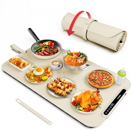 itrusou Warming Mat for Food, iTRUSOU Silicone Electric Warming Tray with 7 Temp-Settings, 1-8Hr Auto Shut-Off, Switchable Fahrenheit/Celsius, Upgrade Strap Keep Food Warm at Buffet, Party, Sabbath, Daily Use