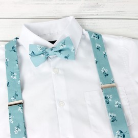 Juego de tirantes florales y pajarita de algodón para hombre, para padrinos de boda, azul, 48"