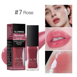 Greyghost Hydrating Lip Oil for Women, Moisturizing Plumper Lip Gloss Oil, Long Lasting Moisturizing Non-Sticky, Tinted Lip Oil for Lip Care, Transparent Plumping Balm,0.28fl.oz (Rose, average size)