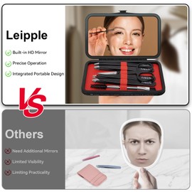 Professionelle Pinzetten für Gesichtsbehaarung Damen und Herren, Edelstahl, Präzisionspinzetten-Set mit Reiseetui und Spiegel für Gesicht, Kinn, Augenbrauen, Splitter und eingewachsenes Haar (6 Stück)