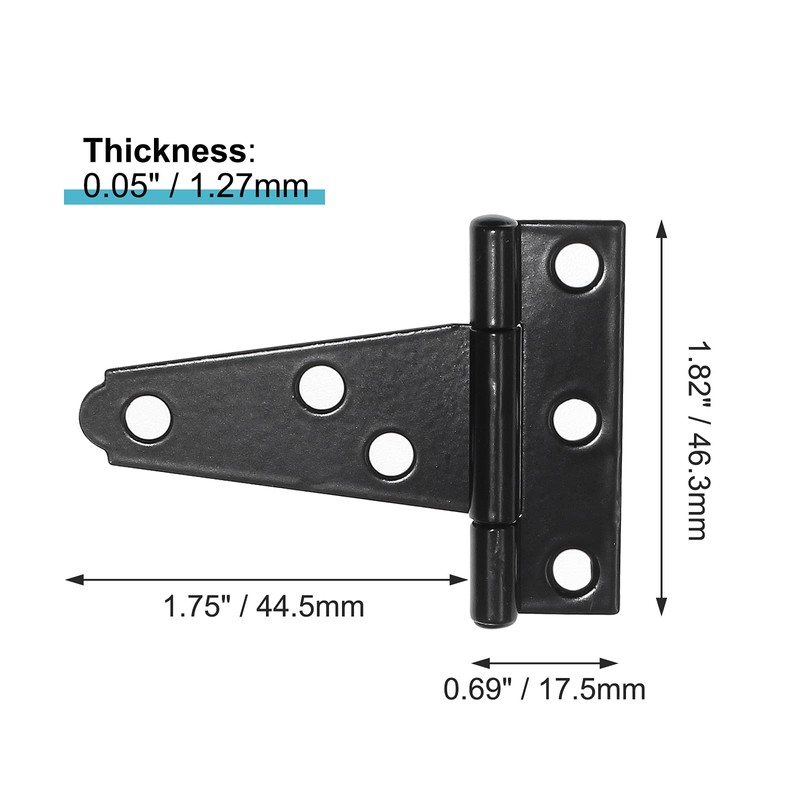 Rierdge 6 Pcs 2 Inch T Strap Hinges, Black Heavy