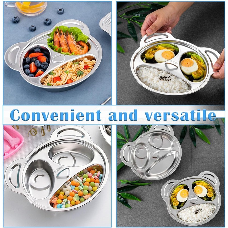 WOYAODONG 4Pcs Stainless Steel Divided Plates, 304 Stainless Steel Cute