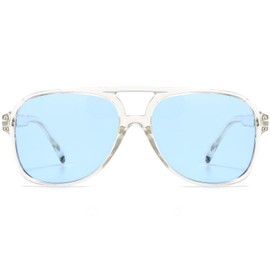 LASPOR anteojos de sol polarizadas de aviador para mujeres y hombres, anteojos retro clásico de los años 70, marco grande, pantallas de plástico UV400, Azul transparente, L