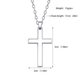 Yudisho 2 Pcs Cross Necklace for Men, Silver Black Stainless Steel Plain Cross Pendant Necklace for Men and Women Teenagers, No Gemstone