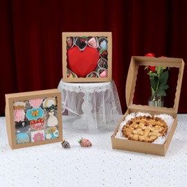 TEMLQPACK 25pcs 9x9x2.5 Inches Brown Bakery Boxes with Window Cookies Boxes Pie Boxes Chocolate Covered Strawberries Boxes Cakesicle Browines Boxes for Christmas Valentine's Day