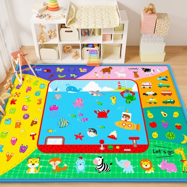 Baby Crawling Play Mat for Floor,Large Cotton Educational Tummy Time Area Rug