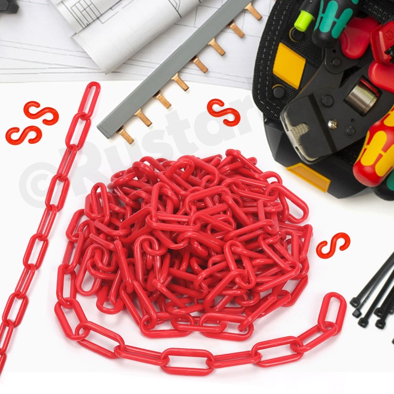 Rustark 21pcs Red Plastic Chain Links with Connector Hooks Plastic