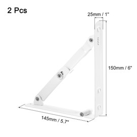 uxcell Folding Bracket 6 Inch 150mm for Shelves Table Desk Wall Mounted Support Collapsible Long Release Arm Space Saving Carbon Steel 2pcs (White)