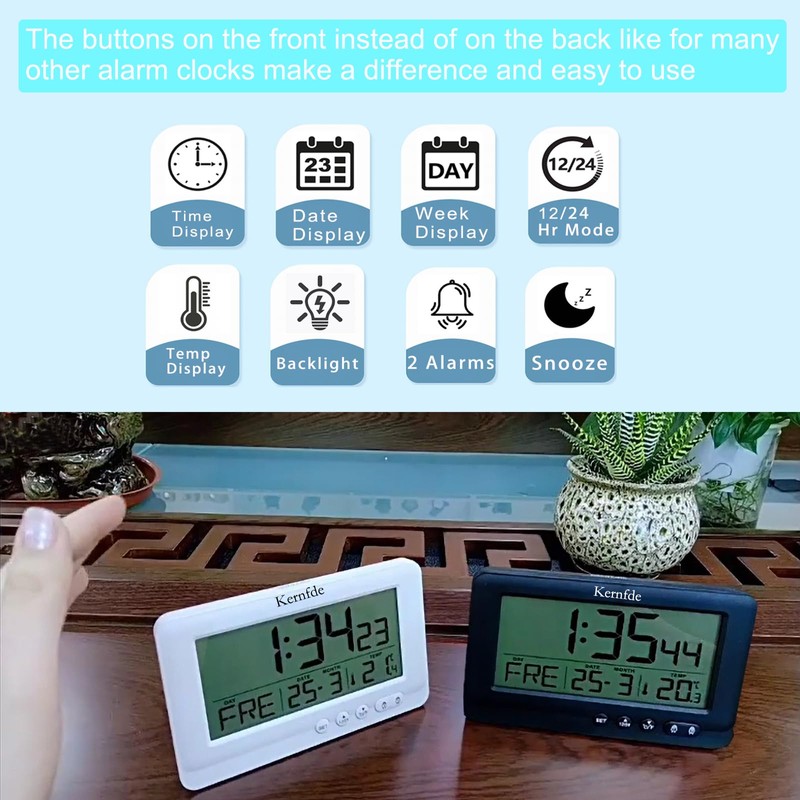 Kernfde Travel Alarm Clock Battery Powered,Alarm Clocks for Bedrooms,Small Digital