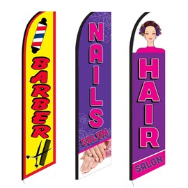 3 Swooper Flags Hair & Nail Salon Barber Shop OPEN Welcome