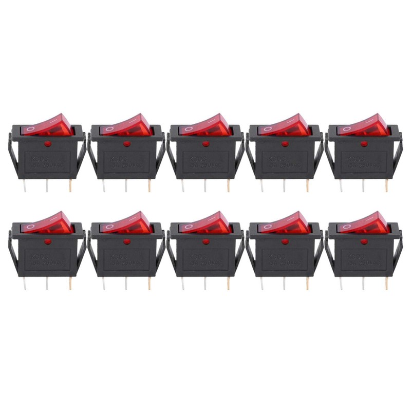 10pcs Red Light Illuminated Snap-in Boat Rocker Switch Toggle Power3