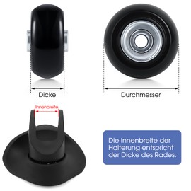 Set of 4 Luggage Suitcase Replacement Wheels 50 mm x 18 mm Rubber Replacement Wheels Luggage Suitcase Wheel Repair Rubber Castors Swivel Castors Ball Bearing Set, Black