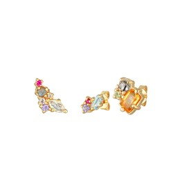 Elli Women's Stud Earrings Set Colourful with Labradorite Topaz Moonstone in 925 Sterling Silver, Sterling silver, Amethyst