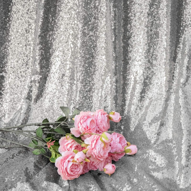 JYFLZQ Silver Sequin Backdrop Curtains 4x10ft(WxH) 2 Panels Glitter Photo