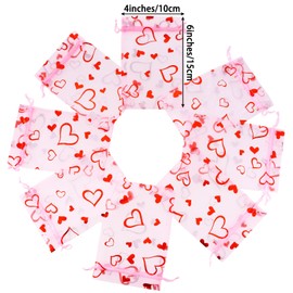 Bskifnn Love Heart Printed Valentine Candy Bags Organza Bags Gift Jewelry Bags for Wedding Valentine's Day Mother's Day Party 4 x 6Inch (100)