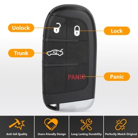 Yewong Car Key Fob Remote Keyless Entry Control for Chrysler 200 2015-2017 for Chrysler 300 2019-2021 for Dodge Challenger Charger 2019-2021 M3M-40821302 4A Chip 433 MHz 4 Buttons