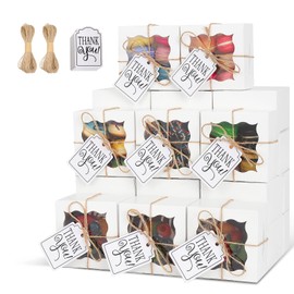 KPOSIYA 20 Pcs White Bakery Boxes with Window Individual Cupcake Boxes 4x4x2.5 Inches Cookie Boxes Kraft Paper Brown Gift Box for Pastries, Cookies, Pie, Donuts, Macaroon(White,20)