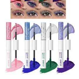 Colored Mascara for Eyelashes,4 Colors Double-headed Voluminous Colorful Mascara,Glitter&Matte,Lengthening, Defining,Cruelty-Free & Waterproof,Christmas Cosplay Eye Makeup for Women Girl