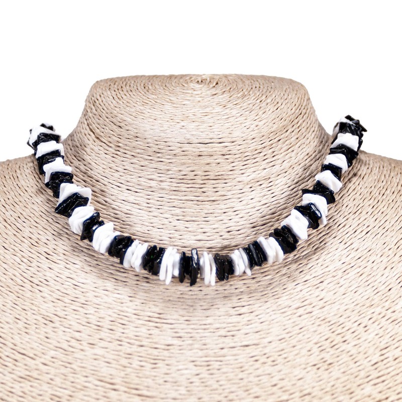 BlueRica Black & White Puka Shell Chips Necklace & Anklet